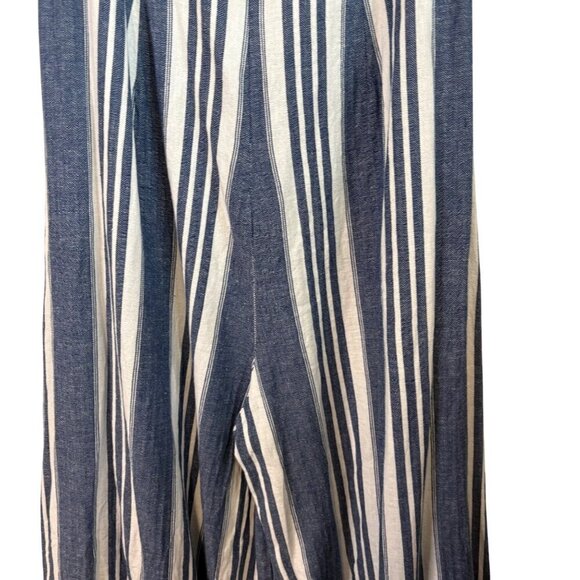 Coco + Jaimeson Linen Blend Tie Striped Blue Open Leg Jumpsuit Size Medium - Picture 13 of 13